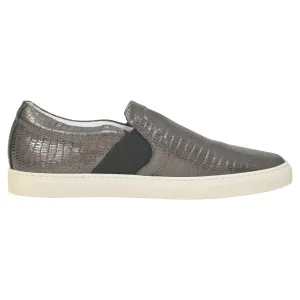 Lanvin Slip-On Sneakers in Metallic Grey Embossed Leather