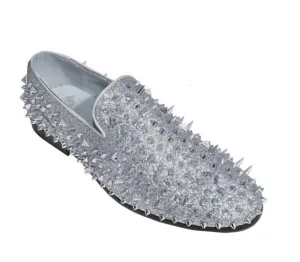 Men's Spiked Glitter Smoker Shoe In Metallic Silver