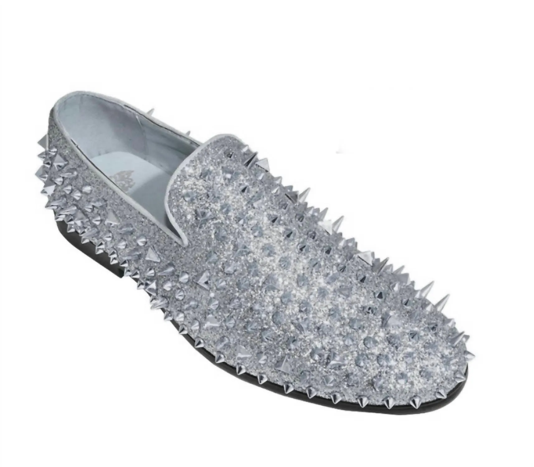 Men's Spiked Glitter Smoker Shoe In Metallic Silver