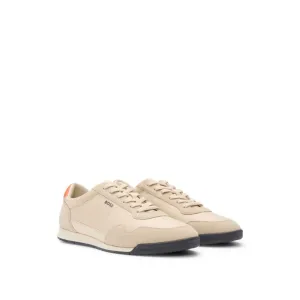 Mixed-material lace-up trainers with suede trims