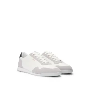 Mixed-material lace-up trainers with suede trims