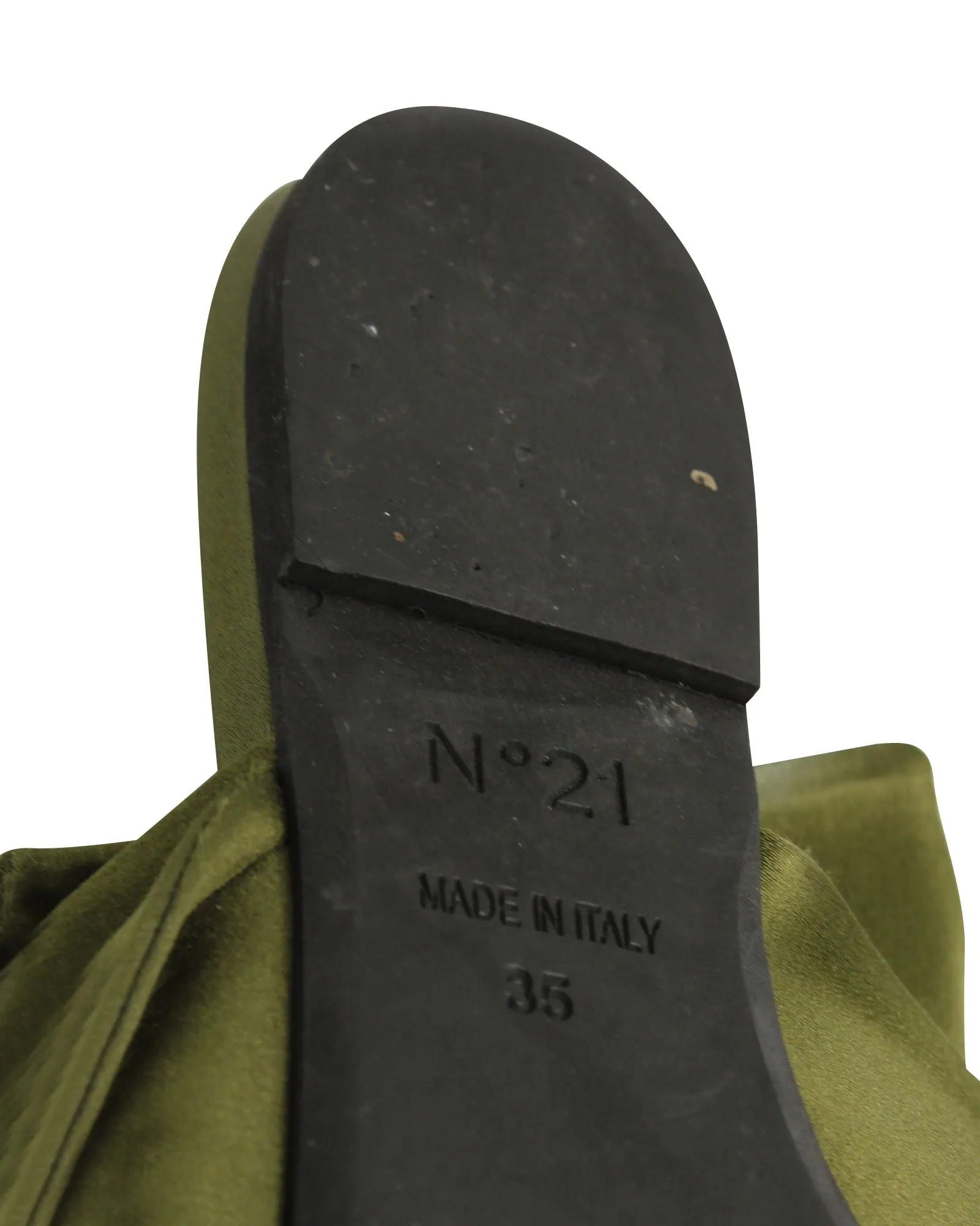 N.21 Raso Knot Flat Embellished Slides in Green Satin
