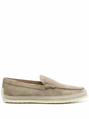 Neutral Suede Moccasin With Tonal Design And Rubber Sole