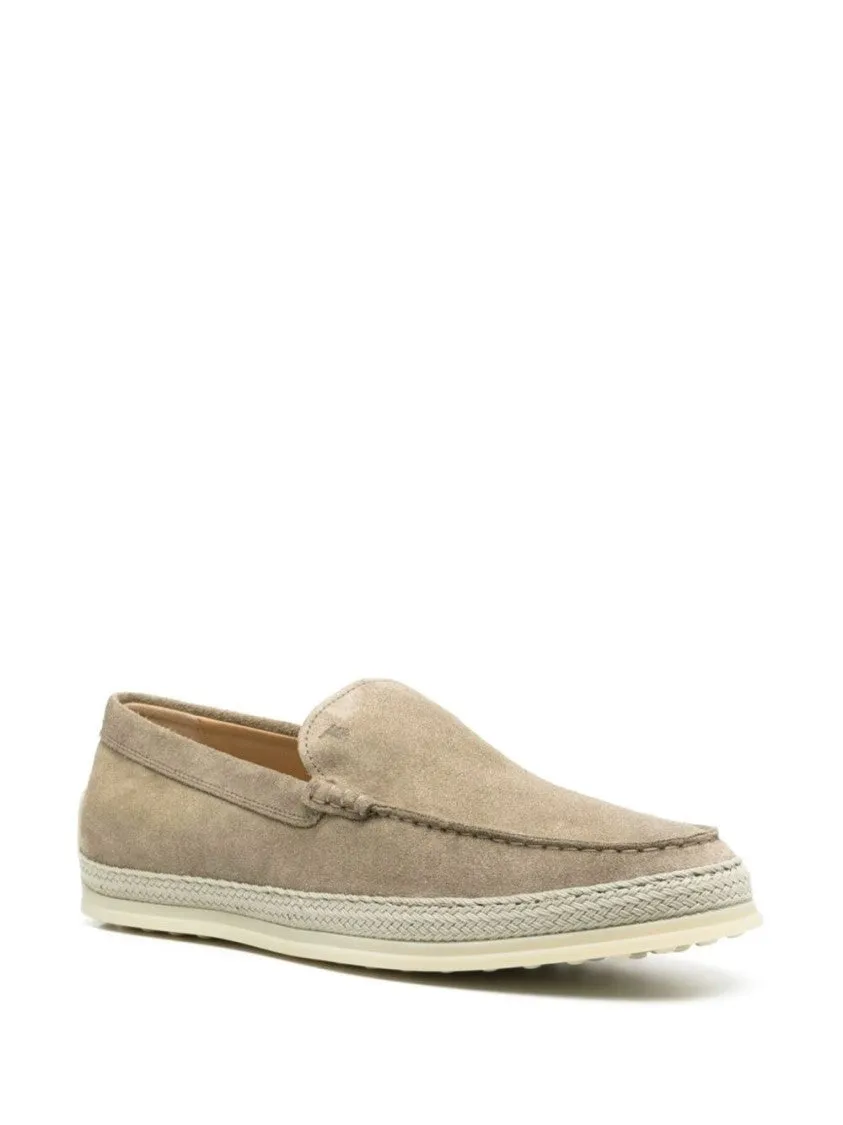 Neutral Suede Moccasin With Tonal Design And Rubber Sole