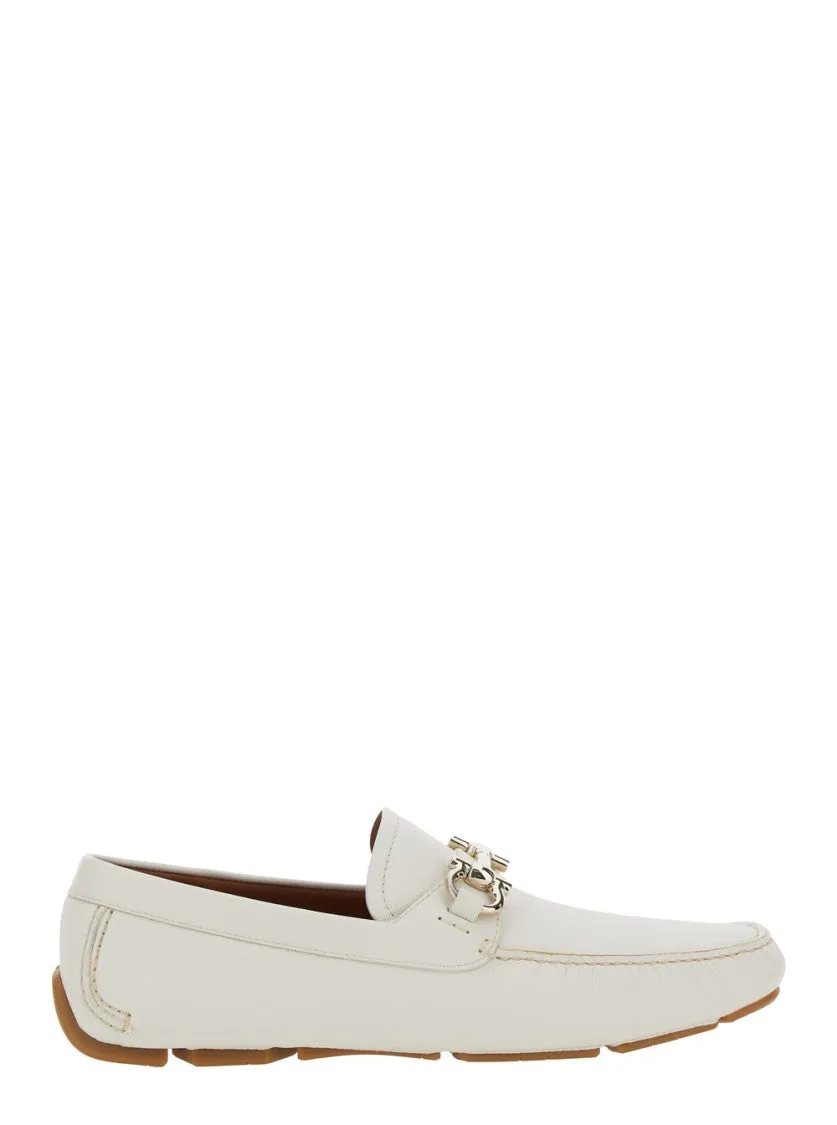 Parigi White Slip-On Loafers With Gancini Plaque