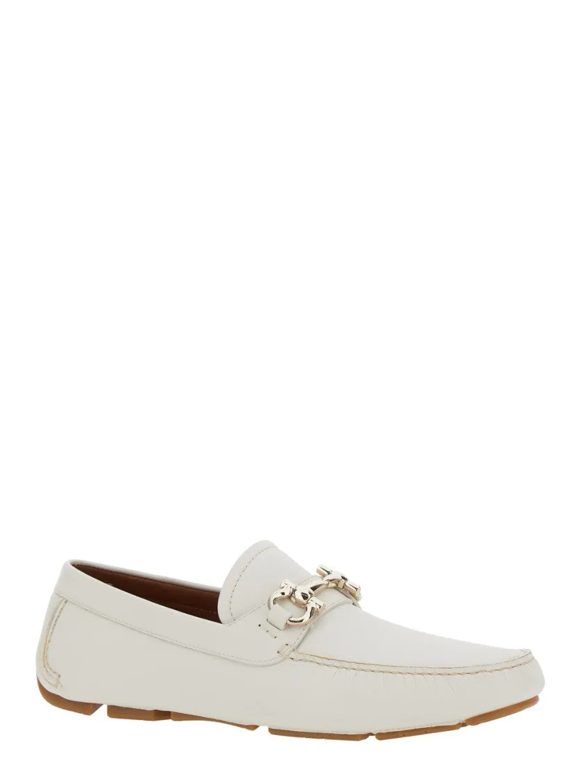 Parigi White Slip-On Loafers With Gancini Plaque