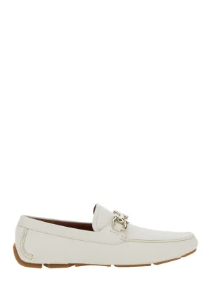 Parigi White Slip-On Loafers With Gancini Plaque