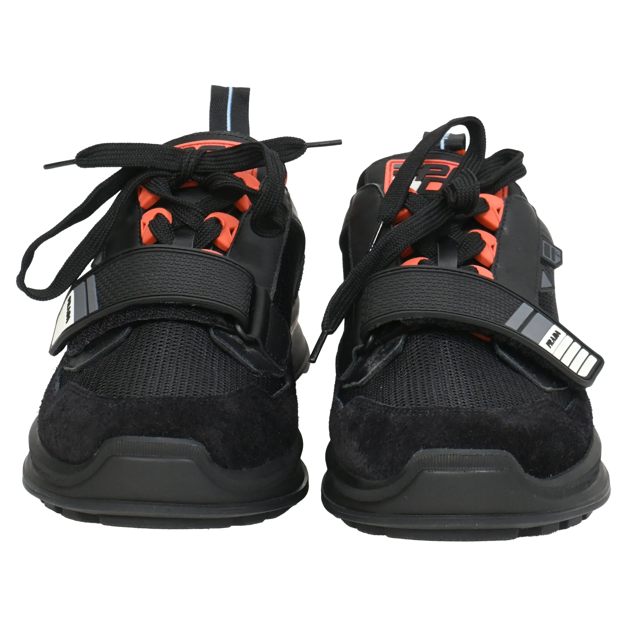Prada Mechano Sneakers in Black Orange Leather
