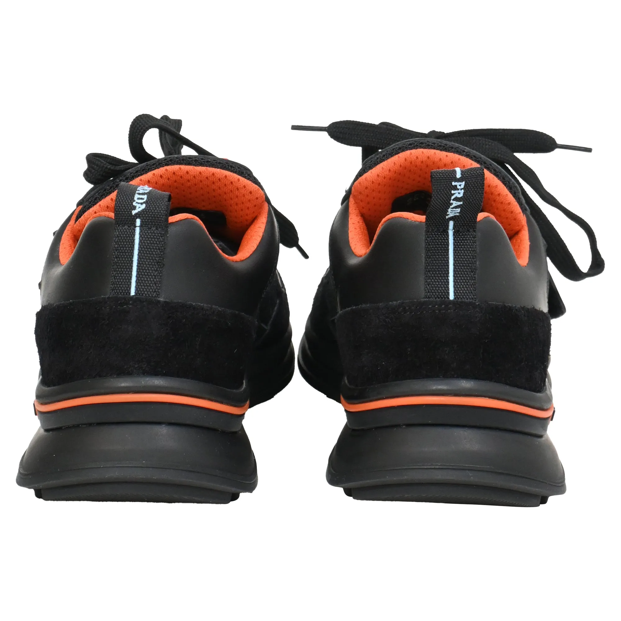 Prada Mechano Sneakers in Black Orange Leather