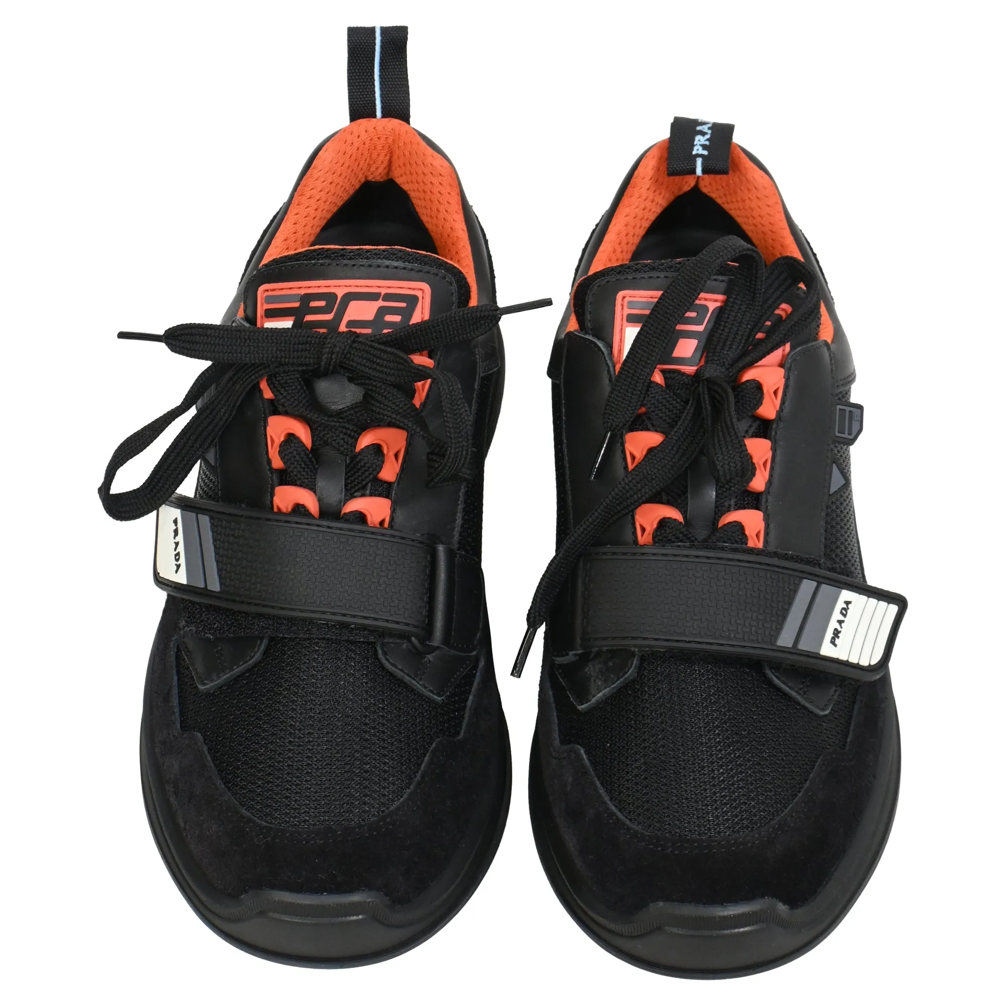 Prada Mechano Sneakers in Black Orange Leather
