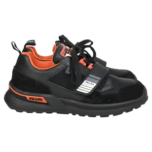 Prada Mechano Sneakers in Black Orange Leather