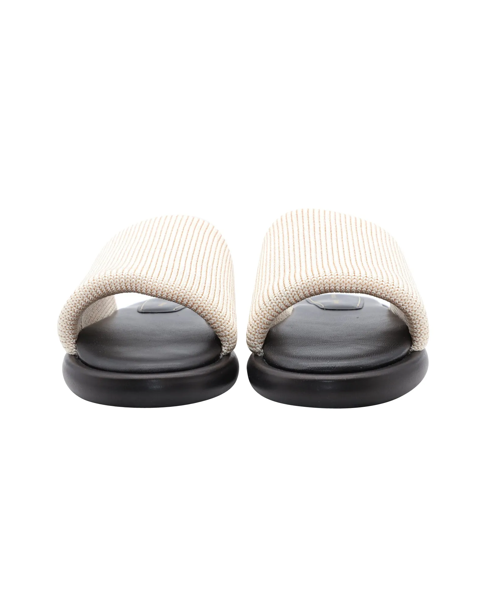 Proenza Schouler Pipe Stretch-Knit Slides in Ecru Leather