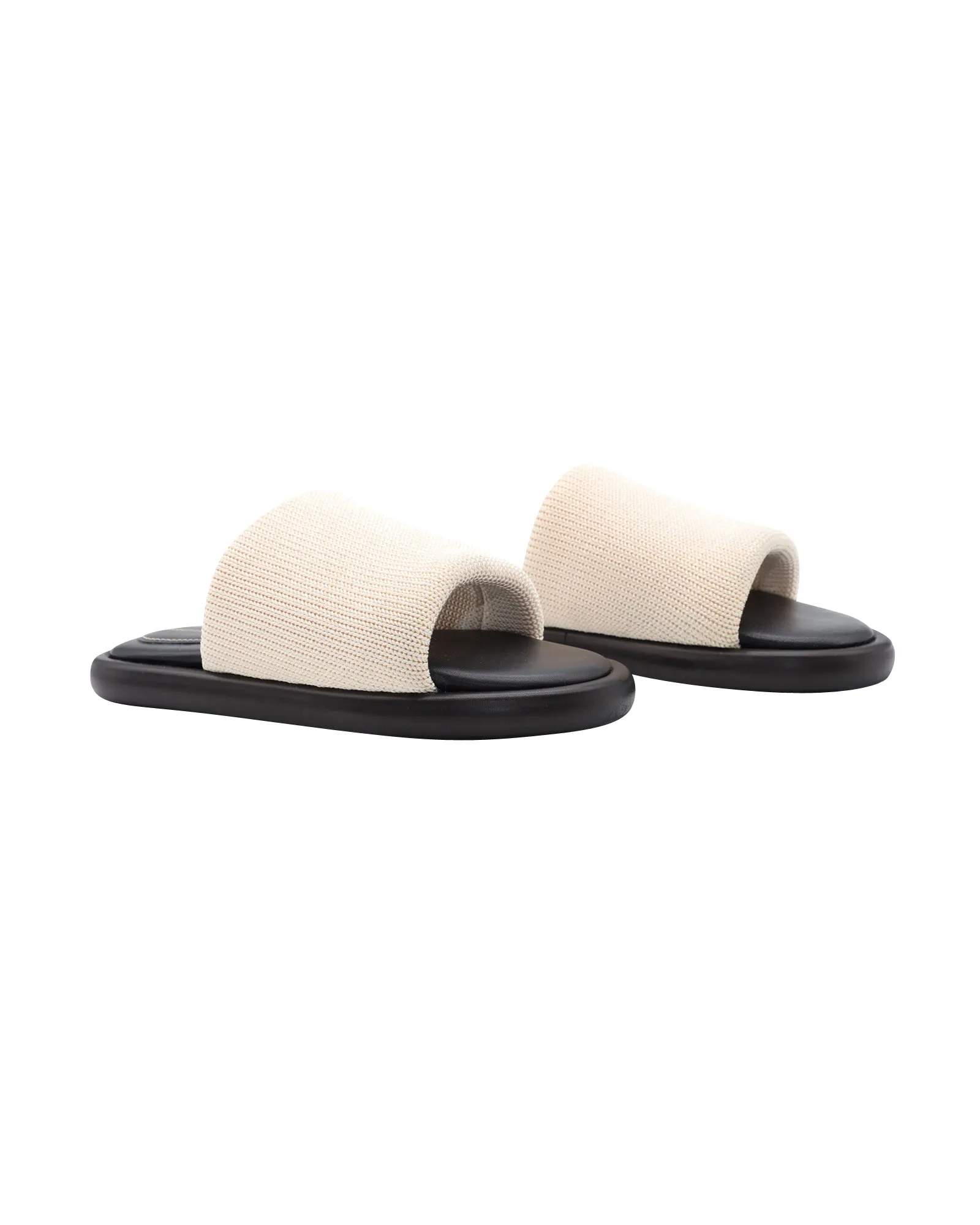Proenza Schouler Pipe Stretch-Knit Slides in Ecru Leather