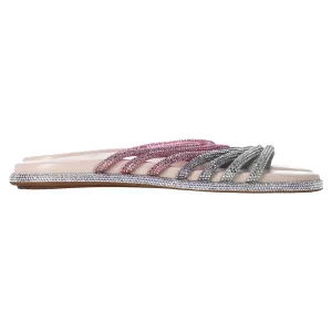 Ren Caovilla Frida Crystal-Embellished Strappy Slippers in Multicolor Leather