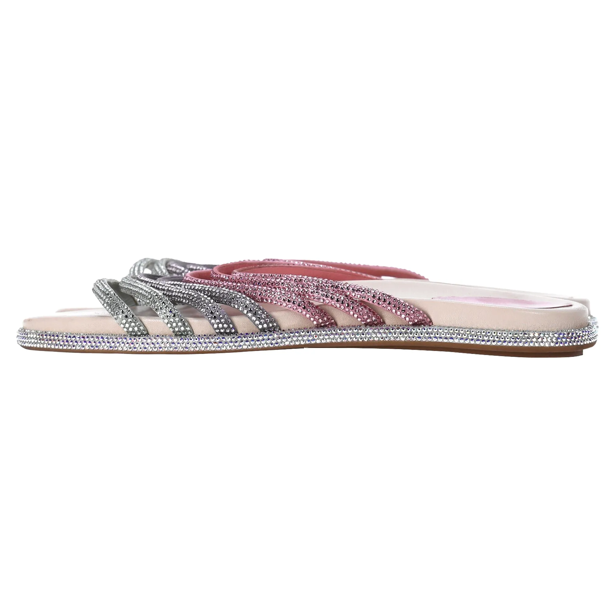 Ren Caovilla Frida Crystal-Embellished Strappy Slippers in Multicolor Leather