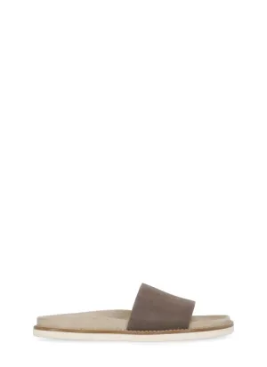Round Toe Brown Leather Slippers
