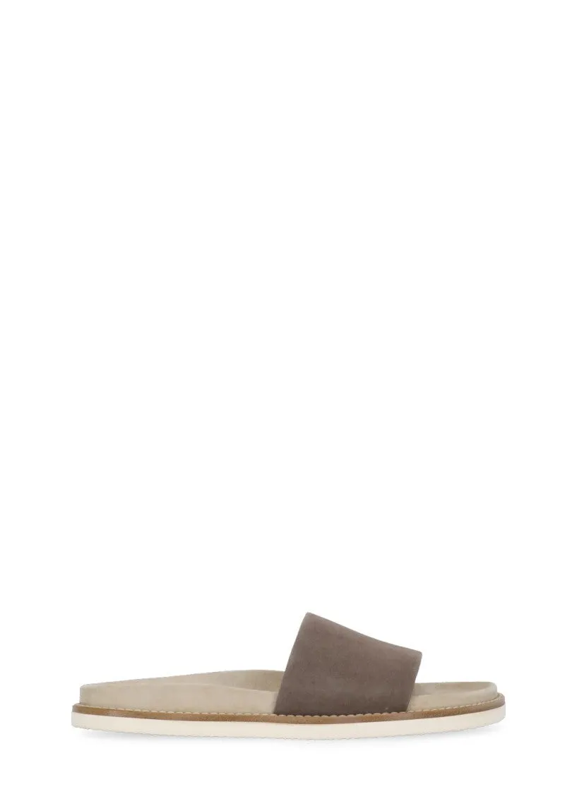 Round Toe Brown Leather Slippers