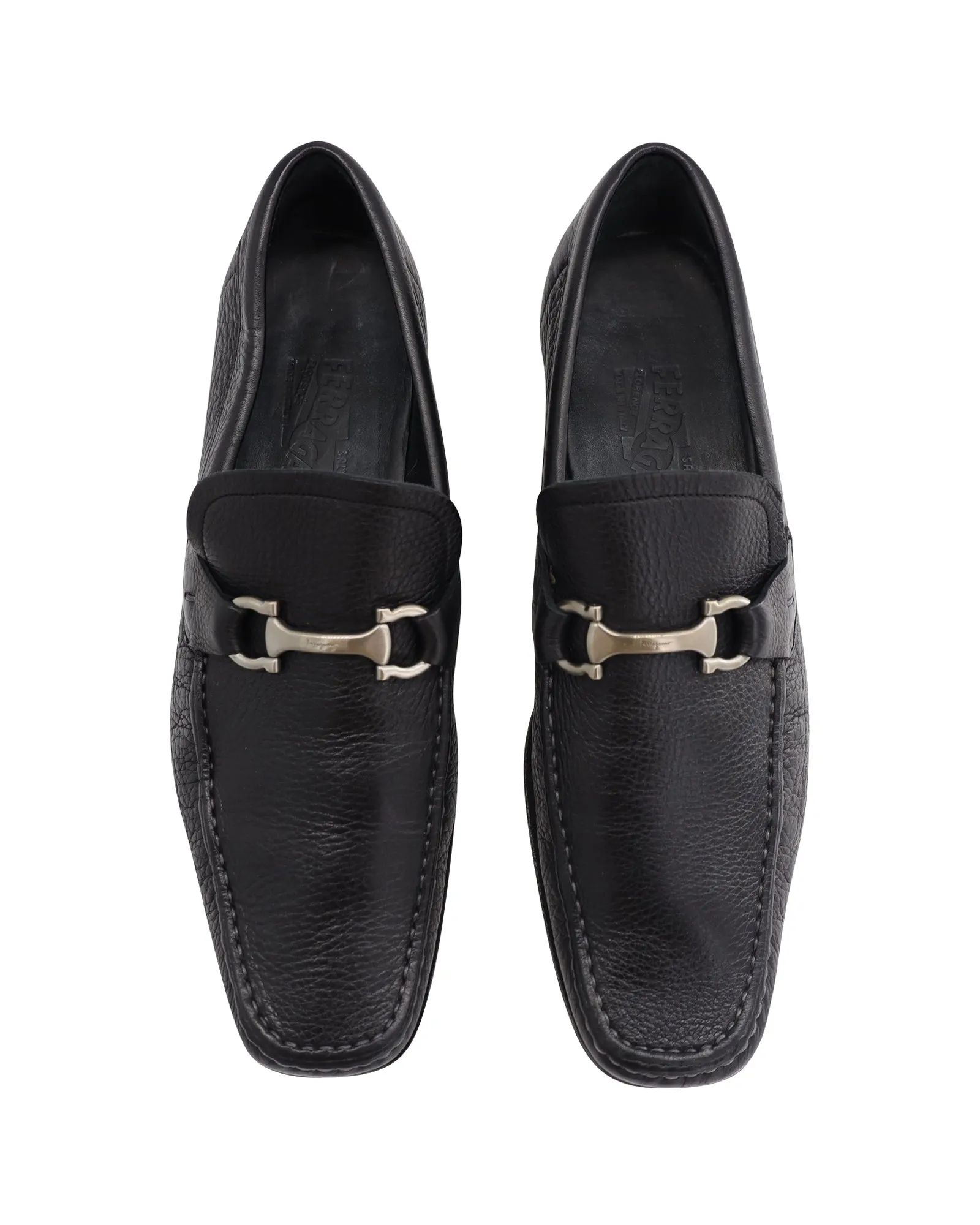 Salvatore Ferragamo Buckle Loafers in Black Leather