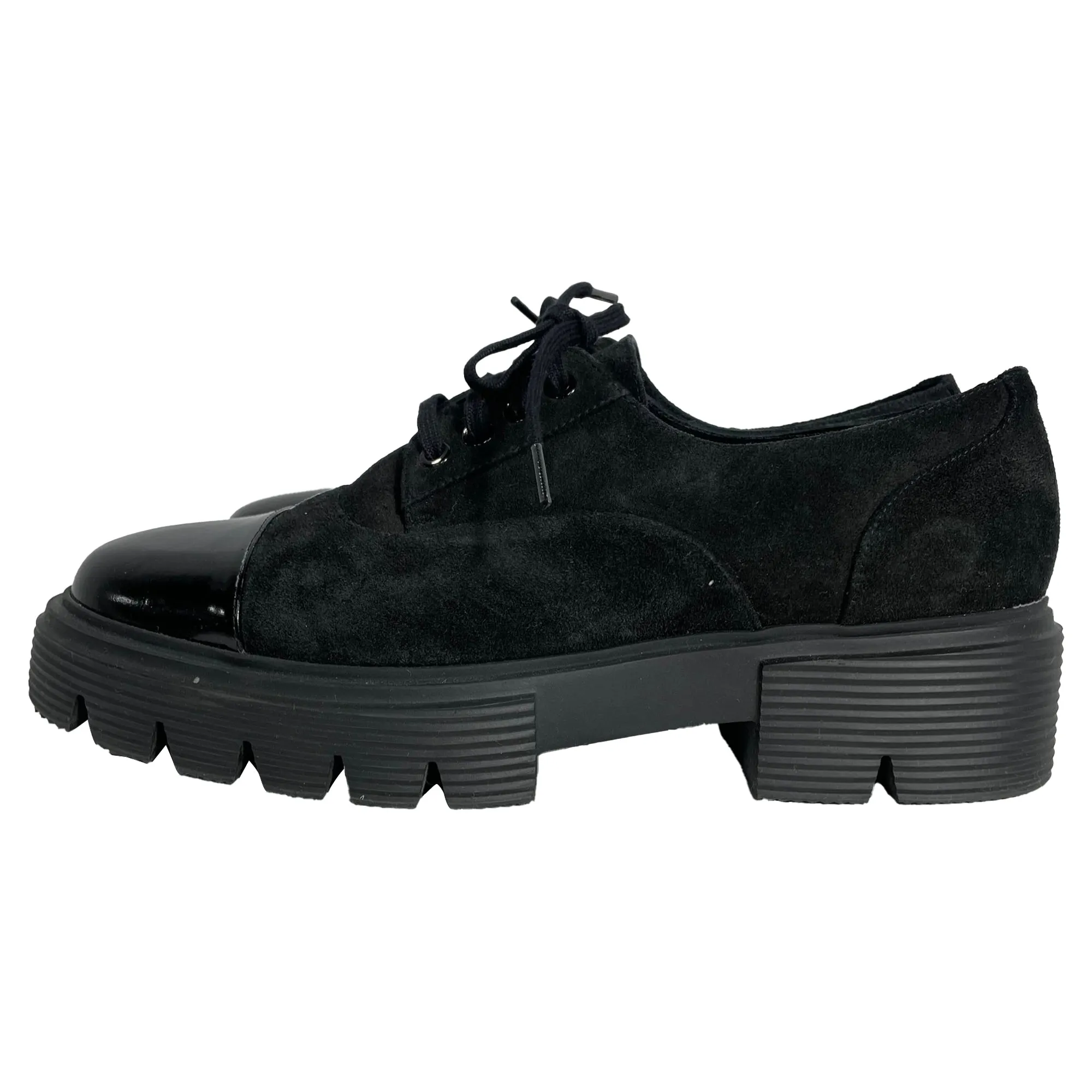 Stuart Weitzman Nolita Platform Oxford Shoes in Black Suede
