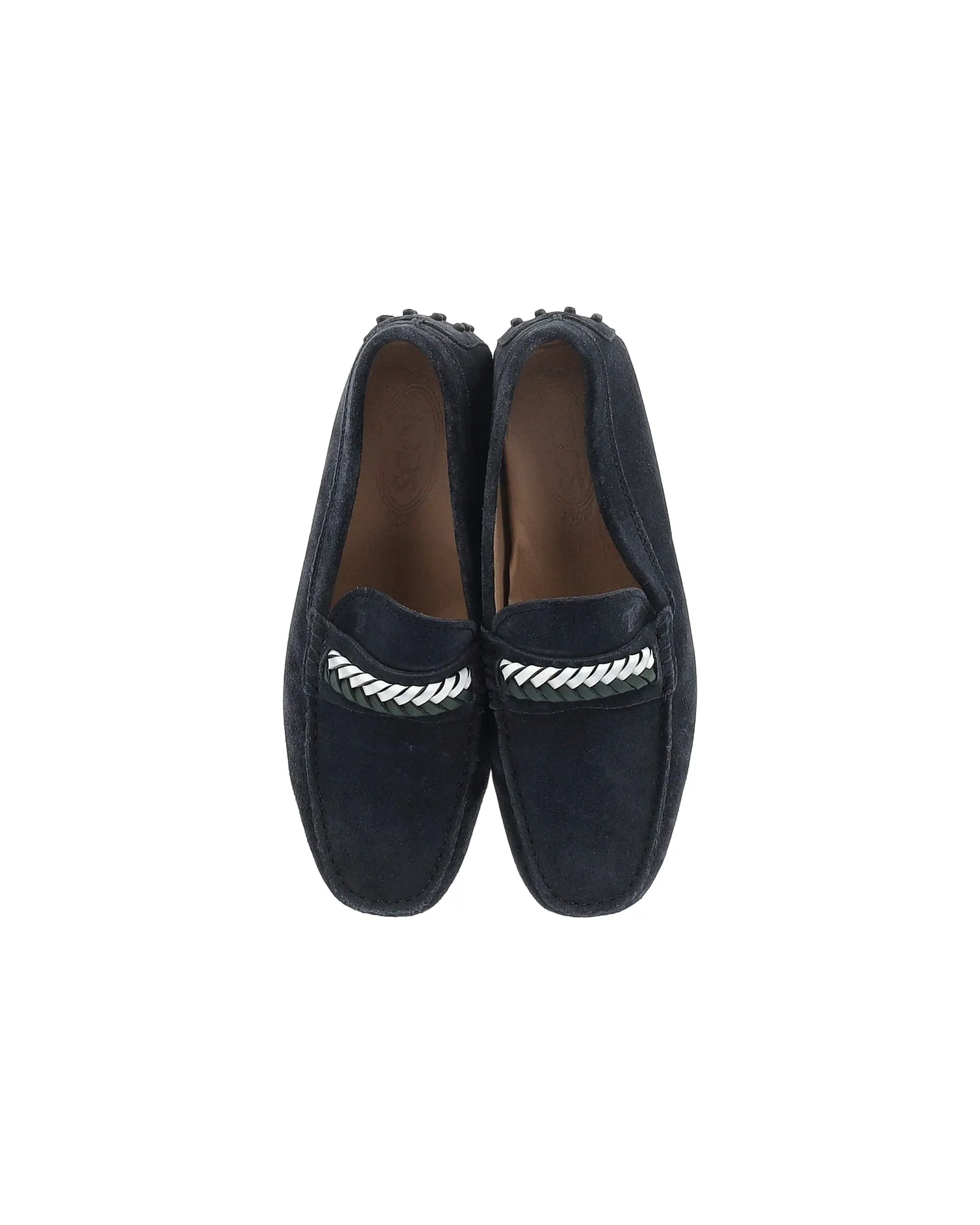 Tod's Braided Loafers in Navy Blue Suede