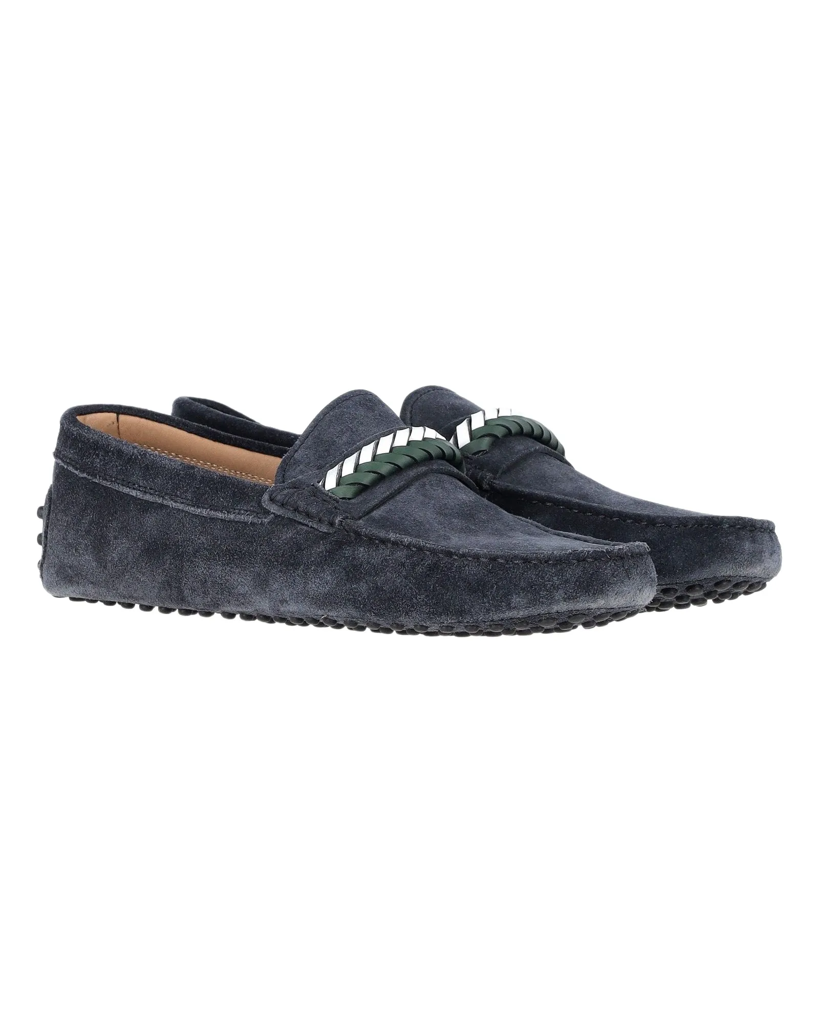 Tod's Braided Loafers in Navy Blue Suede