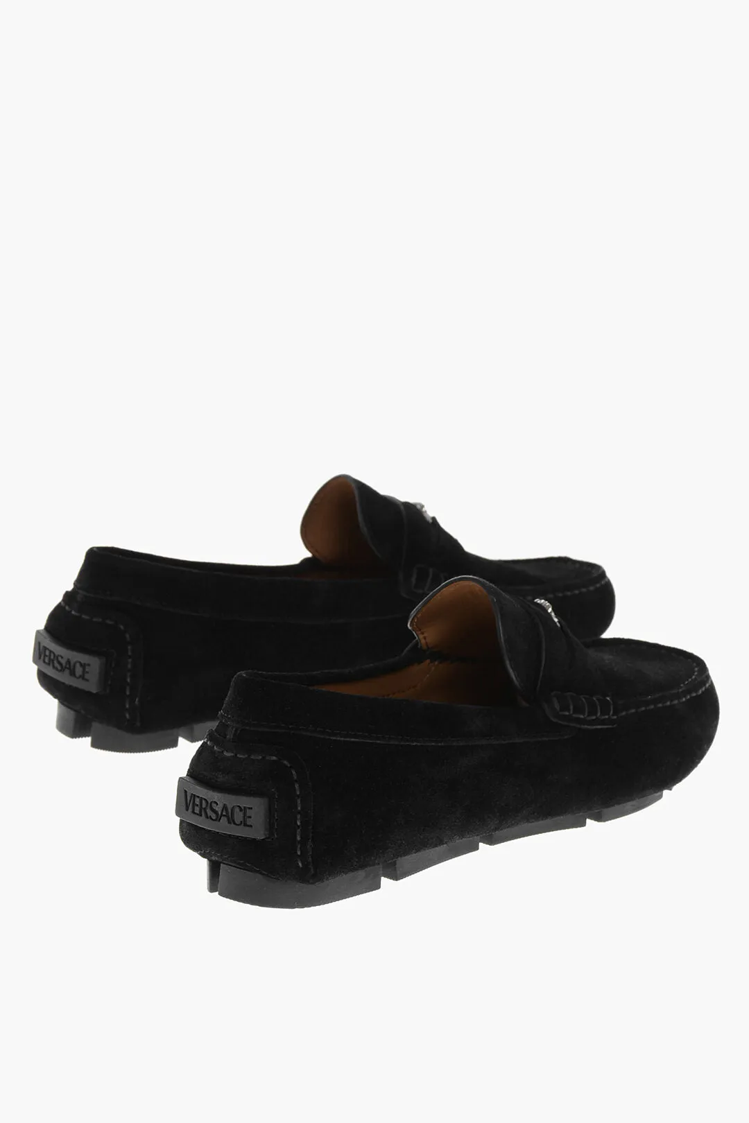 Versace Suede Penny Loafers With Silver- Effect Logo