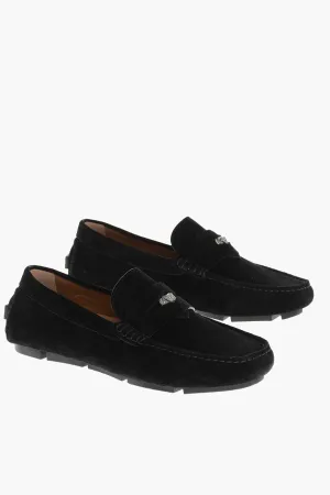 Versace Suede Penny Loafers With Silver- Effect Logo