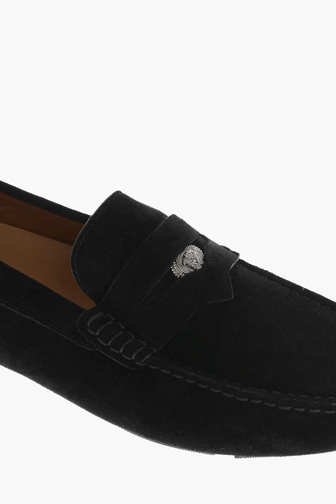 Versace Suede Penny Loafers With Silver- Effect Logo