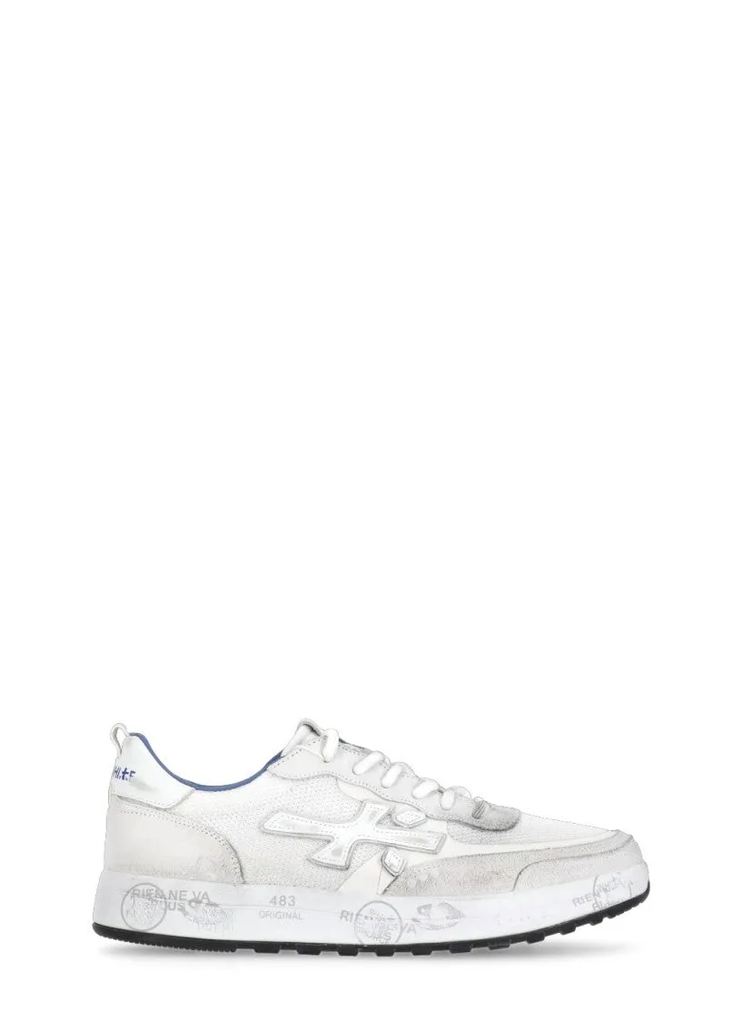 White Leather And Fabric Sneakers